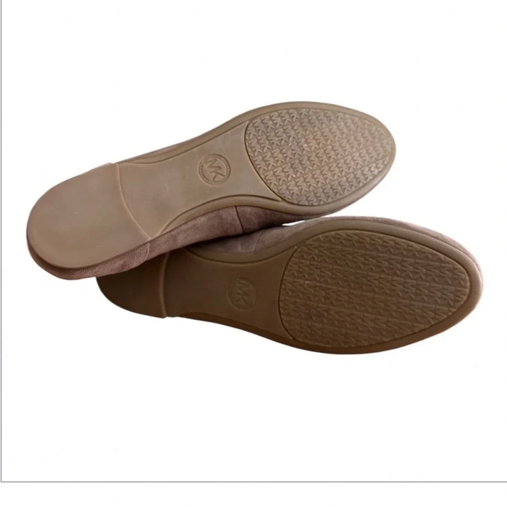 Michael Kors‎ Ballet Flats Womens 8 Brown Suede Faux Fur Pom-Pom Round Toe Flat
